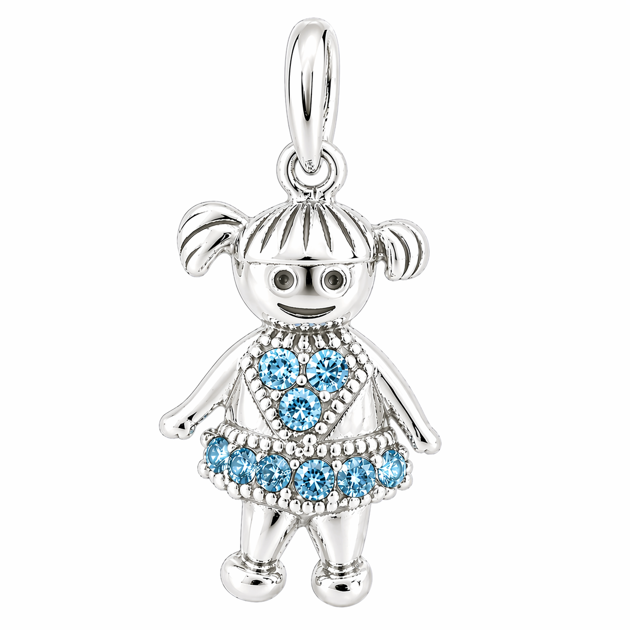 Sterling Silver Girl Birthstone Pendant Shiny