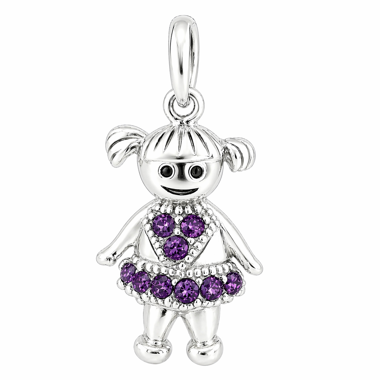 Sterling Silver Girl Birthstone Pendant Shiny
