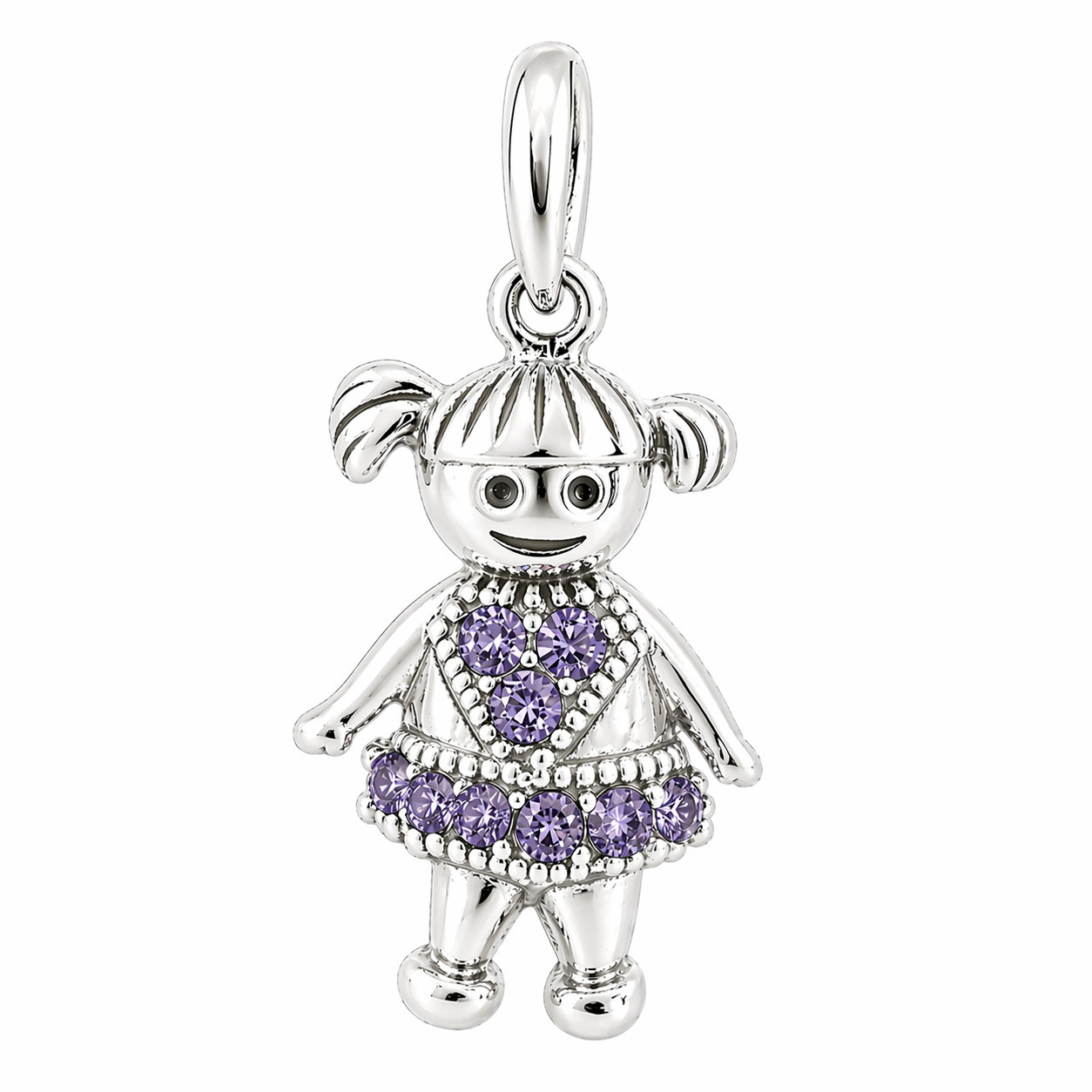 Sterling Silver Girl Birthstone Pendant Shiny