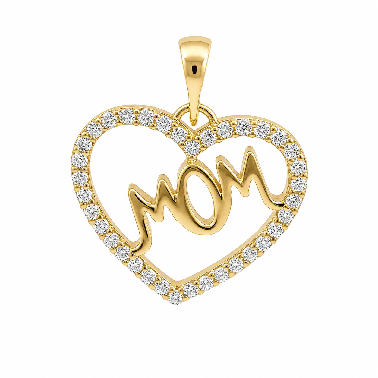 Sterling Silver Gold Plated CZ Heart "MOM" Pendant