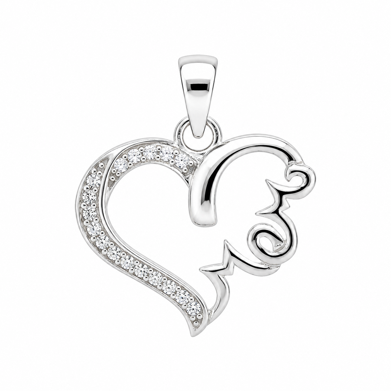 Sterling Silver CZ "MOM" Heart Pendant