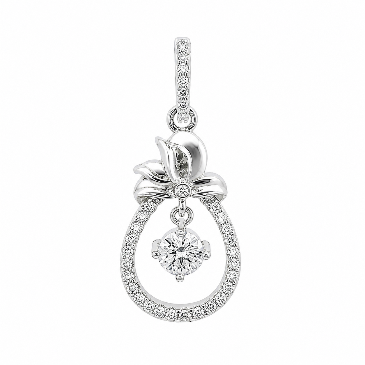 Sterling Silver CZ Pear Shape Flower Pendant