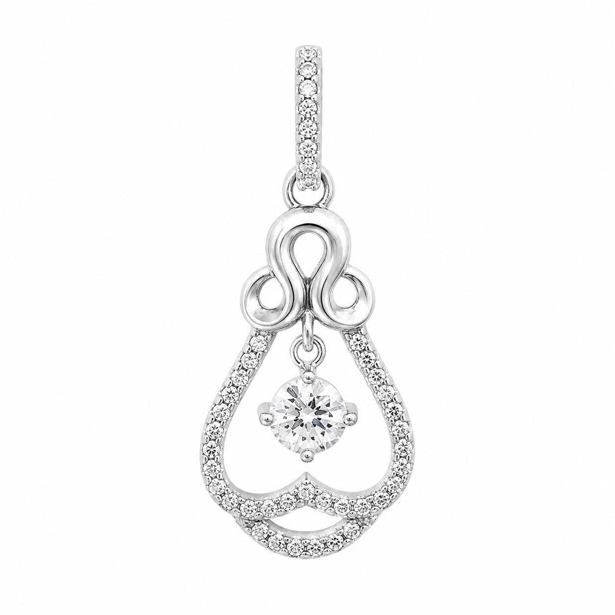 Sterling Silver Dangling CZ Heart/Pear Shape Pendant