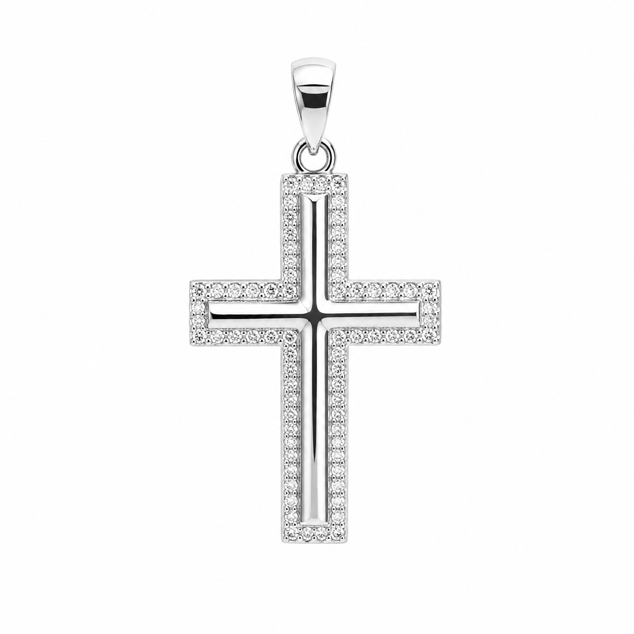 Sterling Silver CZ Polished Cross Pendant
