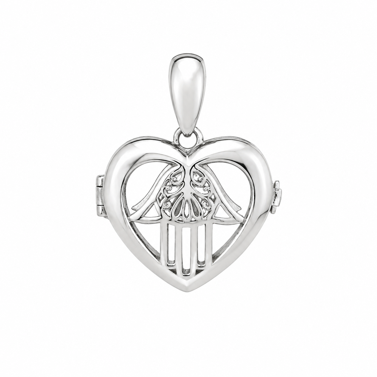 Sterling Silver Cut-Out Hamsa Hand Heart Locket Pendant