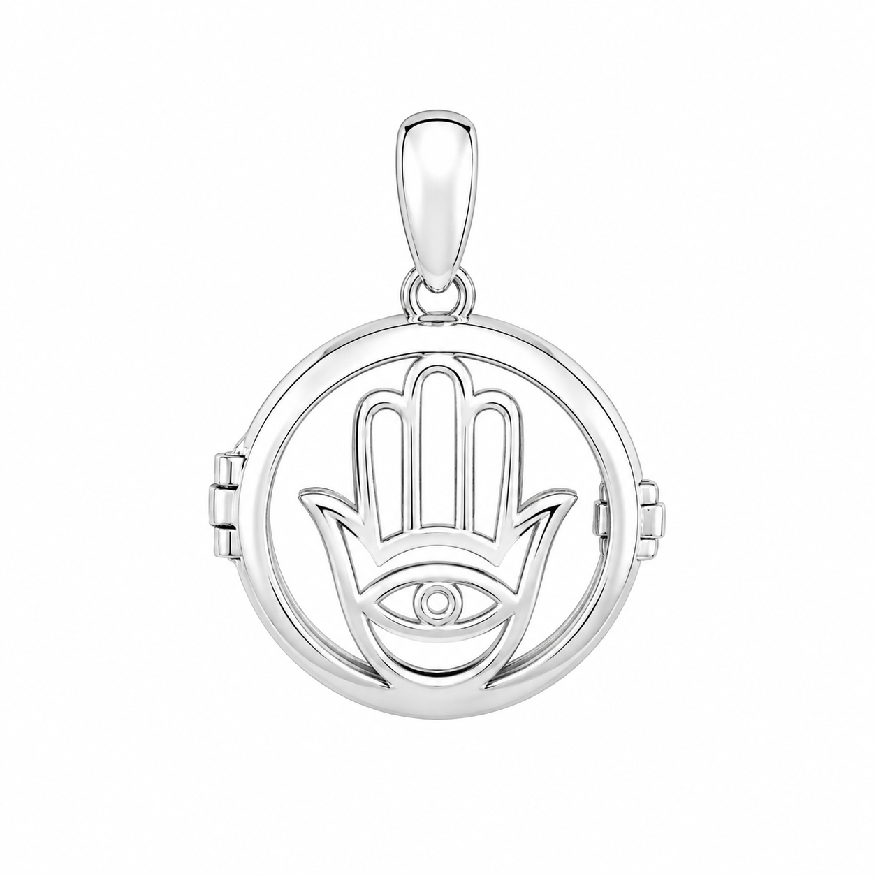Sterling Silver Cutout Round Hamsa Hand Locket Pendant