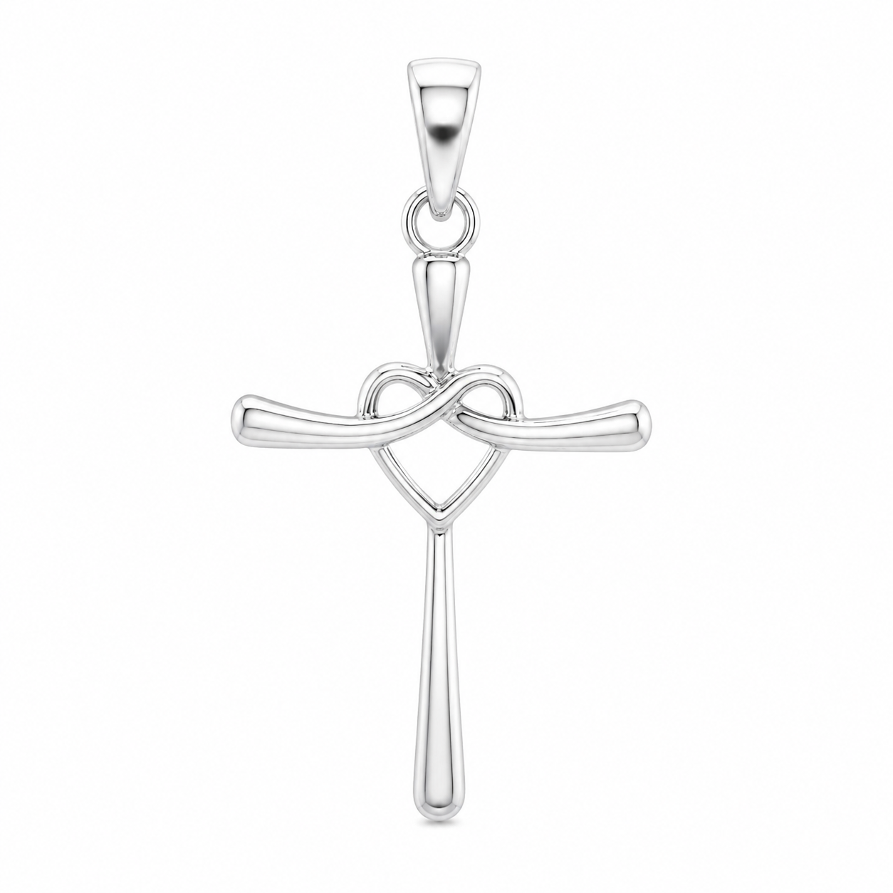 Sterling Silver Plain Heart Cross Pendant