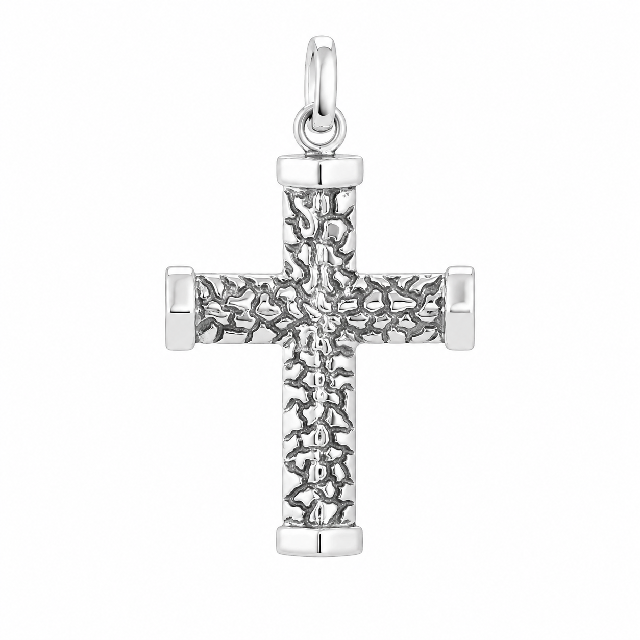 Sterling Silver Oxidized Cobblestone Cross Pendant