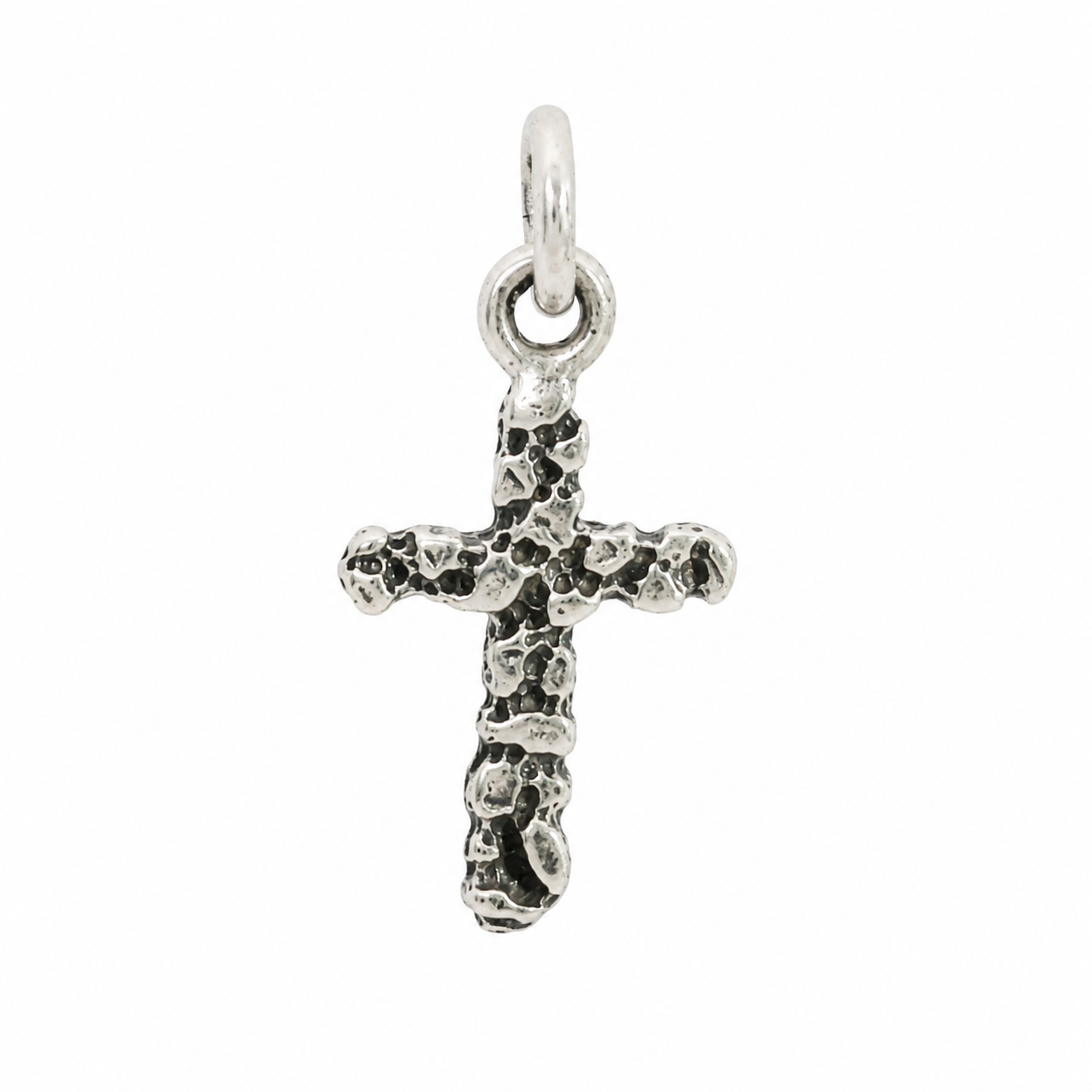 Sterling Silver Small Oxidized Cobblestone Cross Pendant