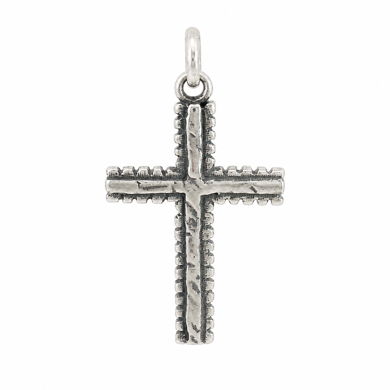 Sterling Silver Oxidized Beaded Trim Cross Pendant