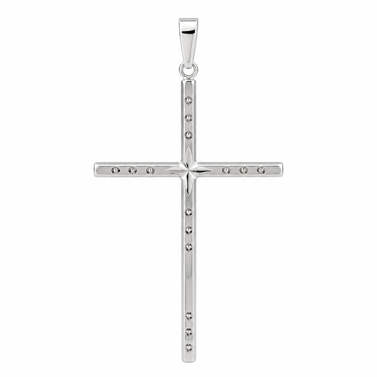 Sterling Silver High Polished Diamond Cut Large Cross Pendant