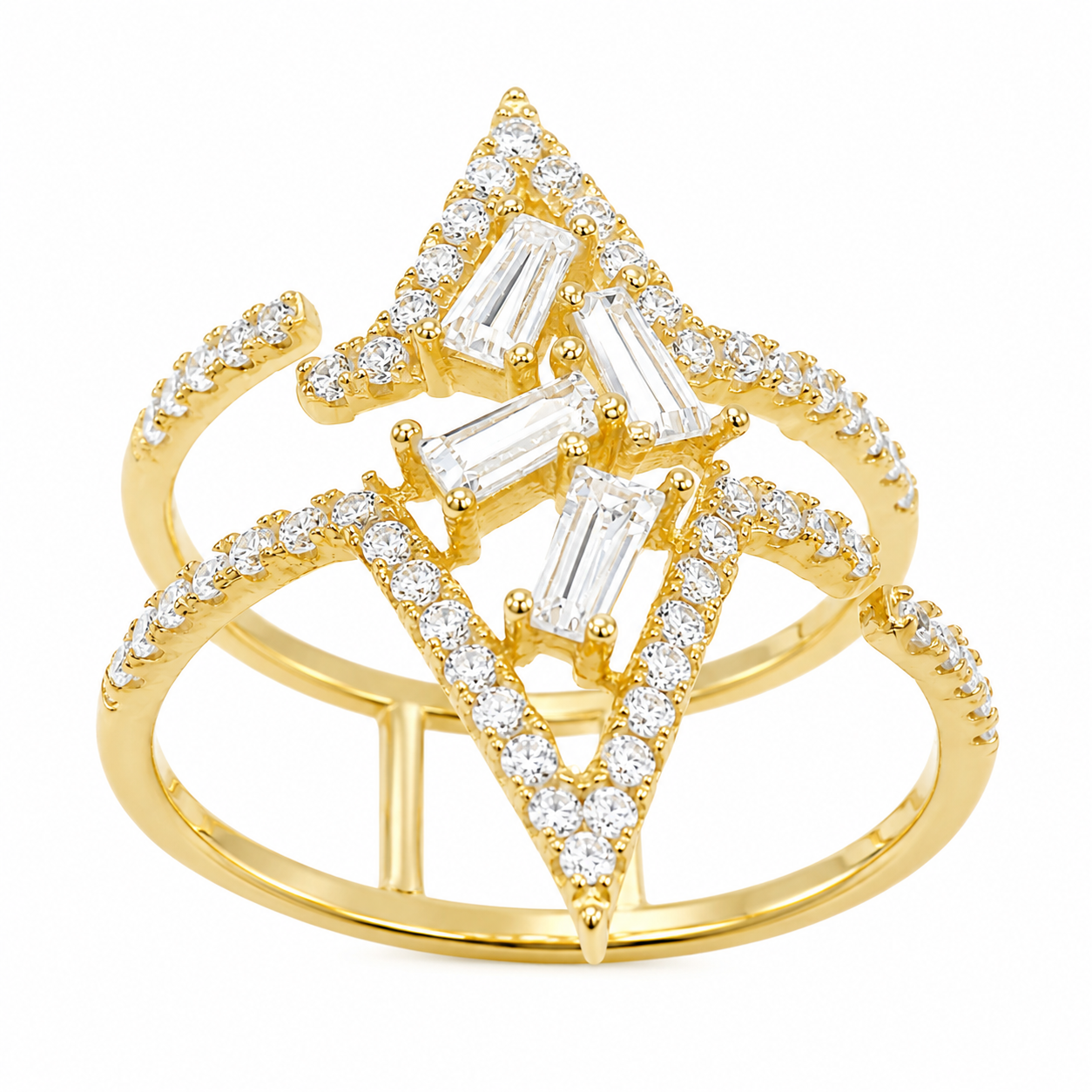 Gold Rhombus Ring With Baguette Detail