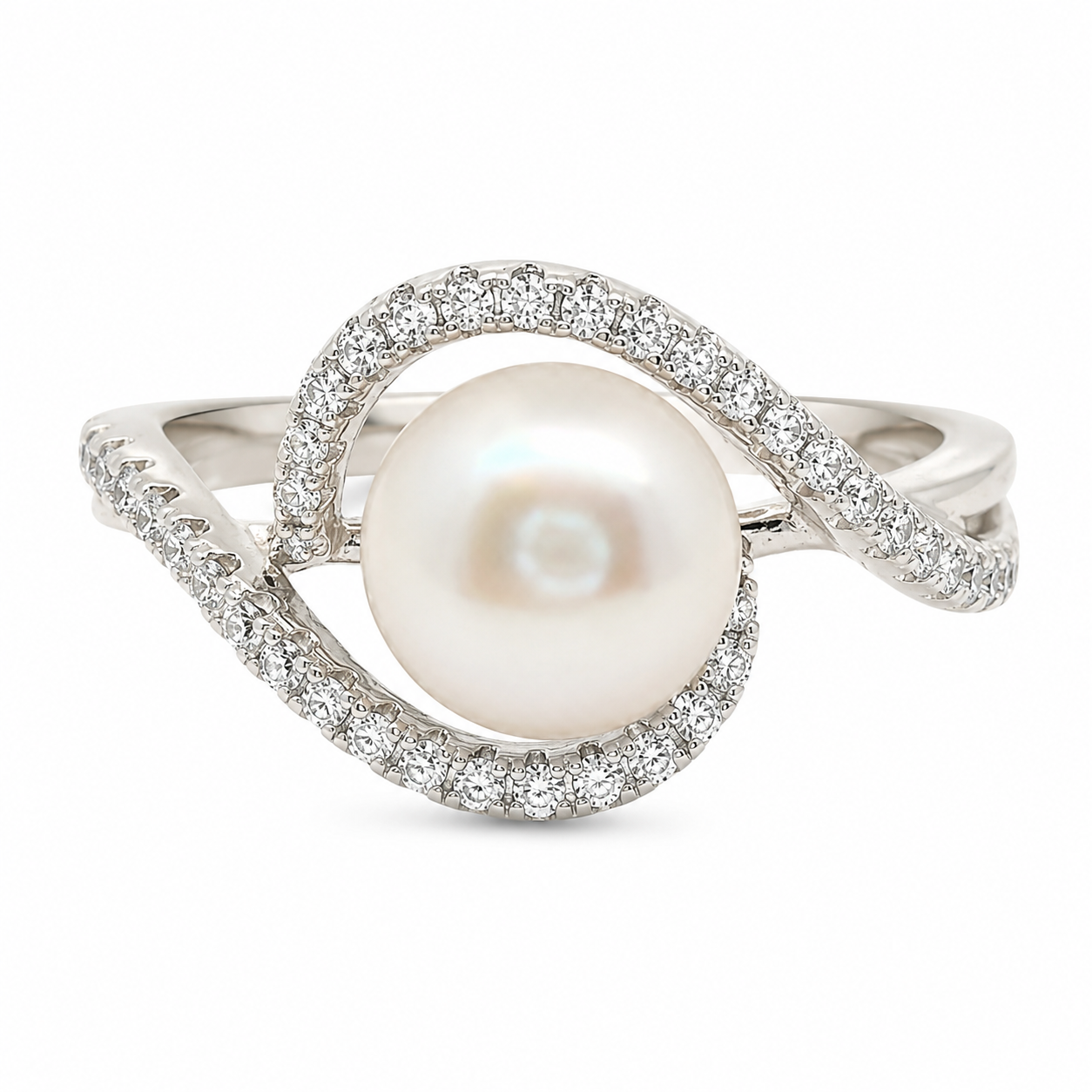 Sterling Silver 2 Swirl With Pearl Center