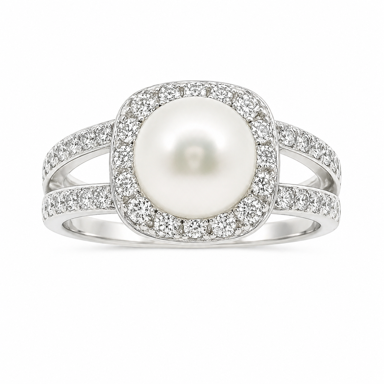 Square Halo With Center Pearl