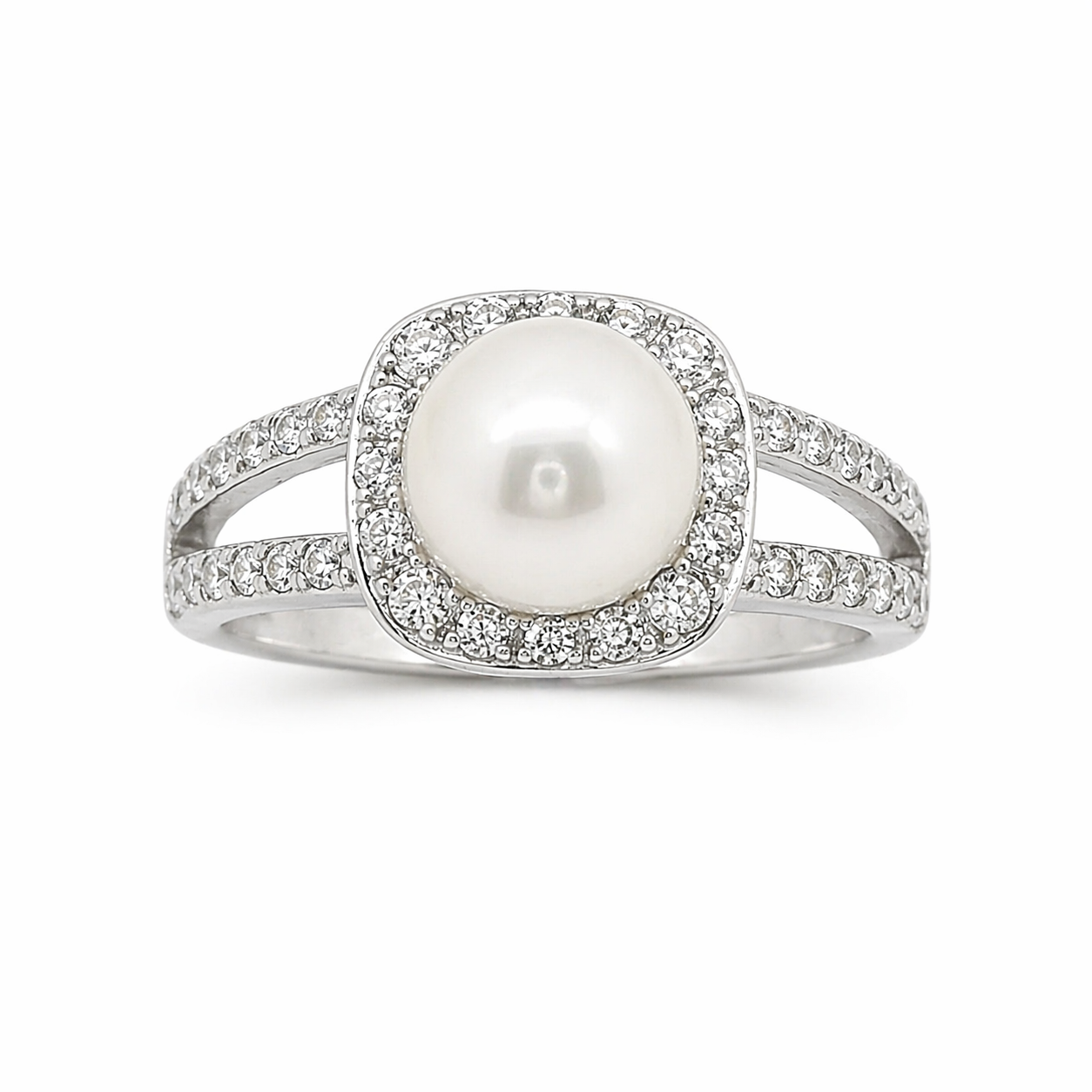 Square Halo With Center Pearl
