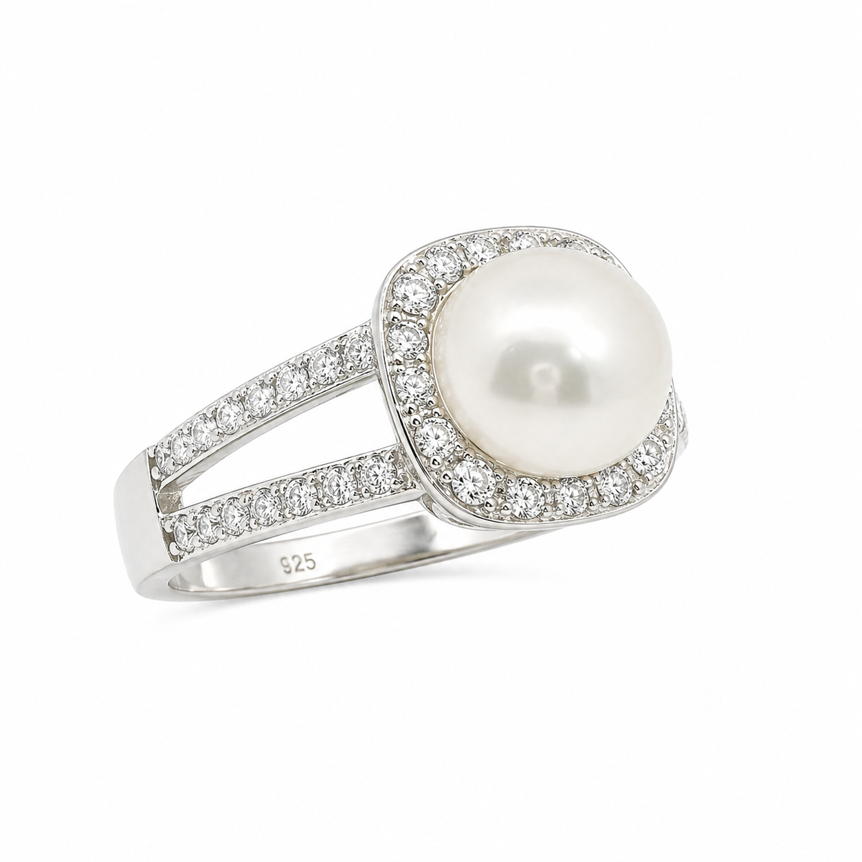 Square Halo With Center Pearl