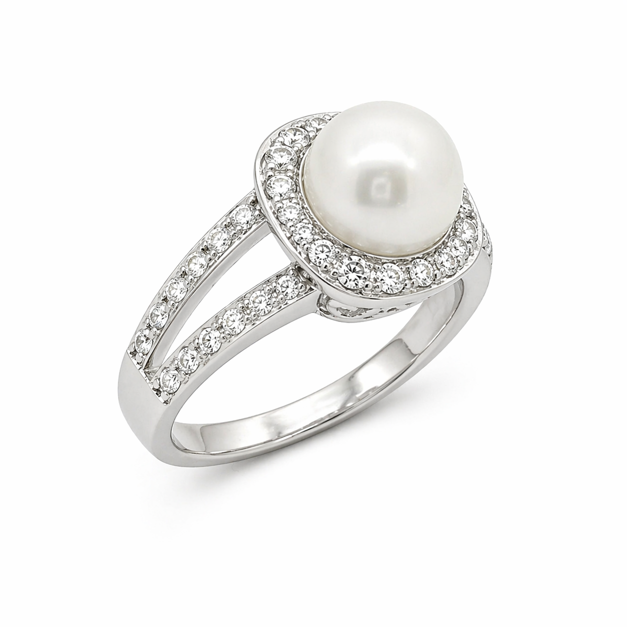 Square Halo With Center Pearl