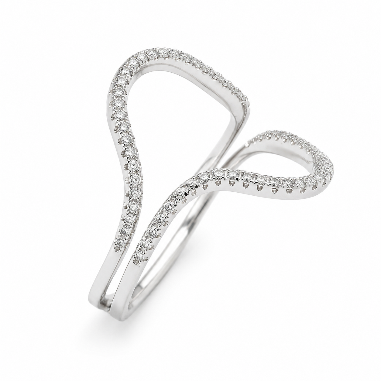Sterling Silver Open Oval CZ Swirl Ring
