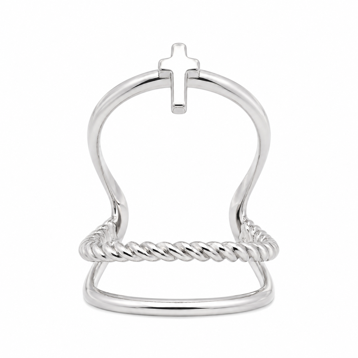 Sterling Silver Cross Twist Open 3 Line Detailed With Cross Stacked Ring