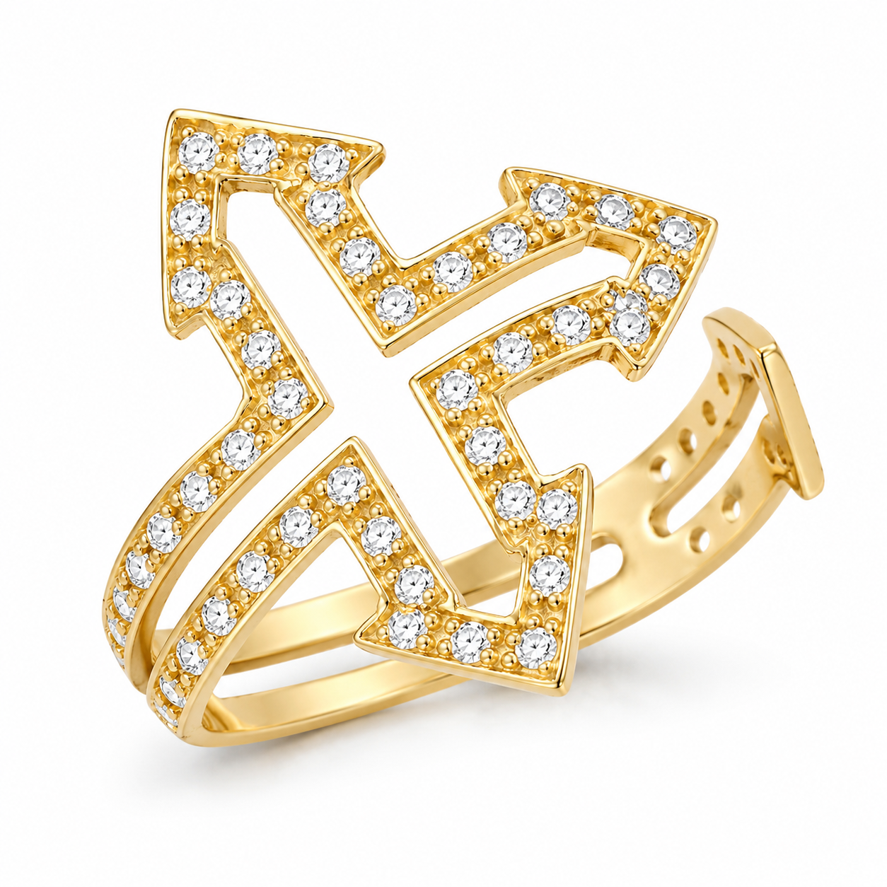 Sterling Silver Gold Plated CZ Cross Open Ring