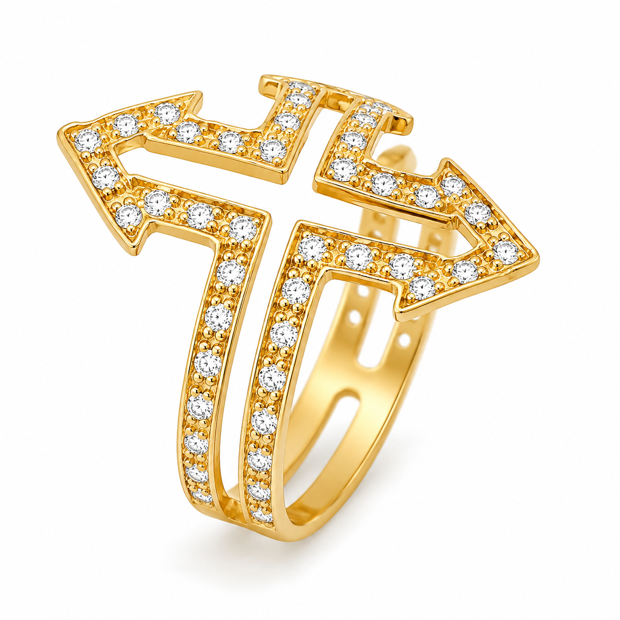 Sterling Silver Gold Plated CZ Cross Open Ring