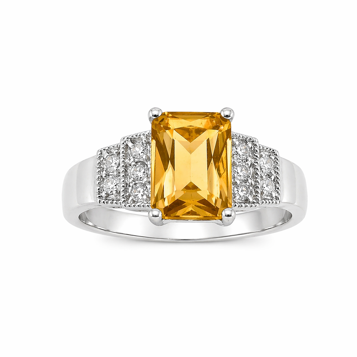 Color Rectangle Stone With CZ Border Ring