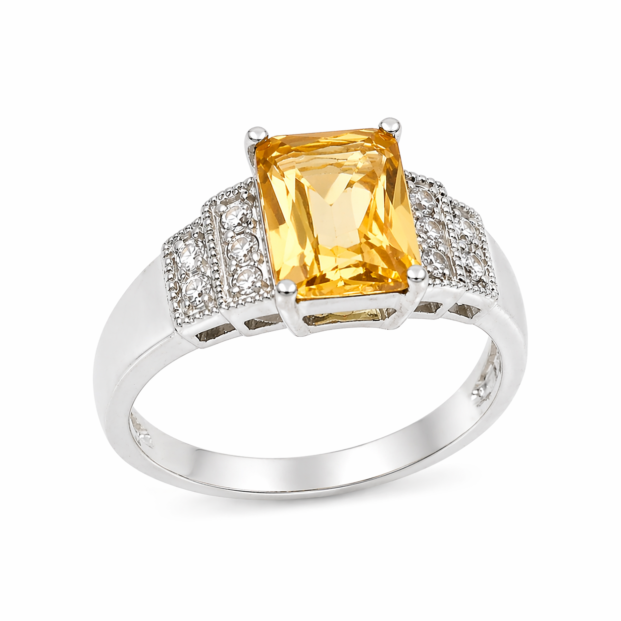 Color Rectangle Stone With CZ Border Ring
