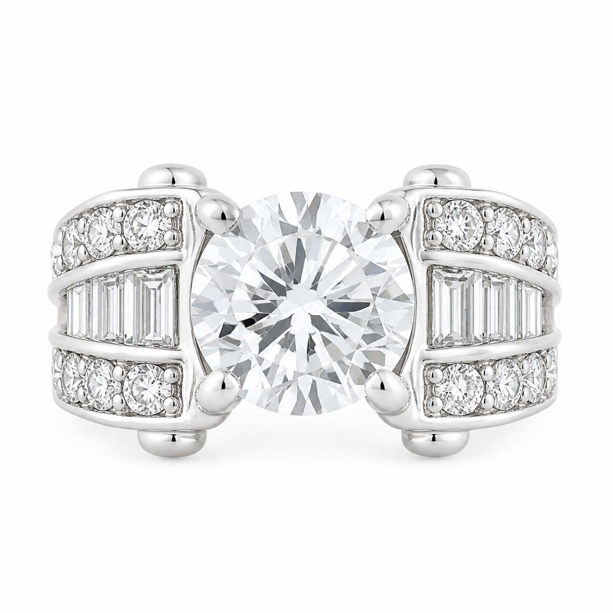 Sterling Silver CZ Lines With Circle Center Stone Ring