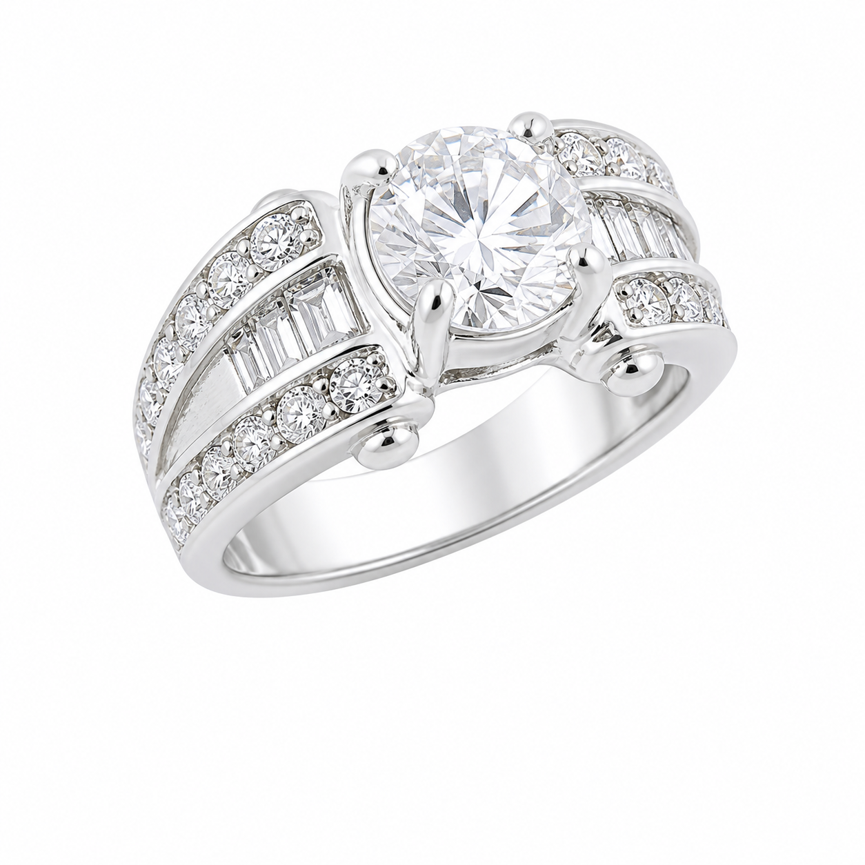 Sterling Silver CZ Lines With Circle Center Stone Ring