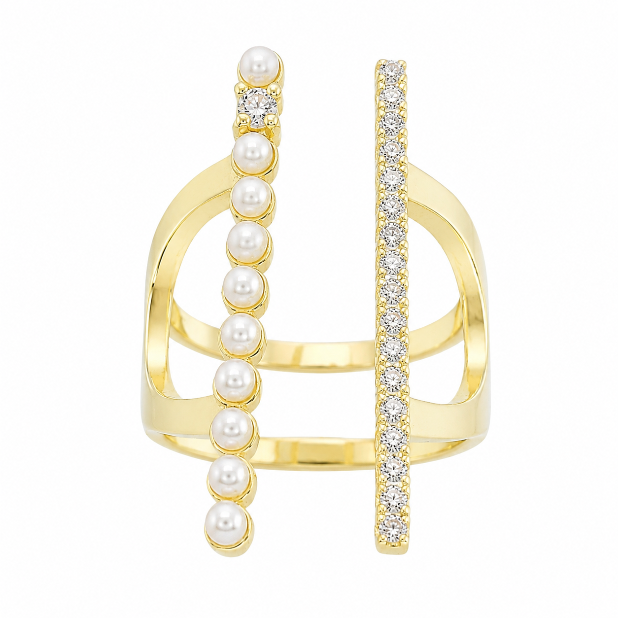 Elegant two-line design featuring parallel bands of Cubic Zirconia and Pearl