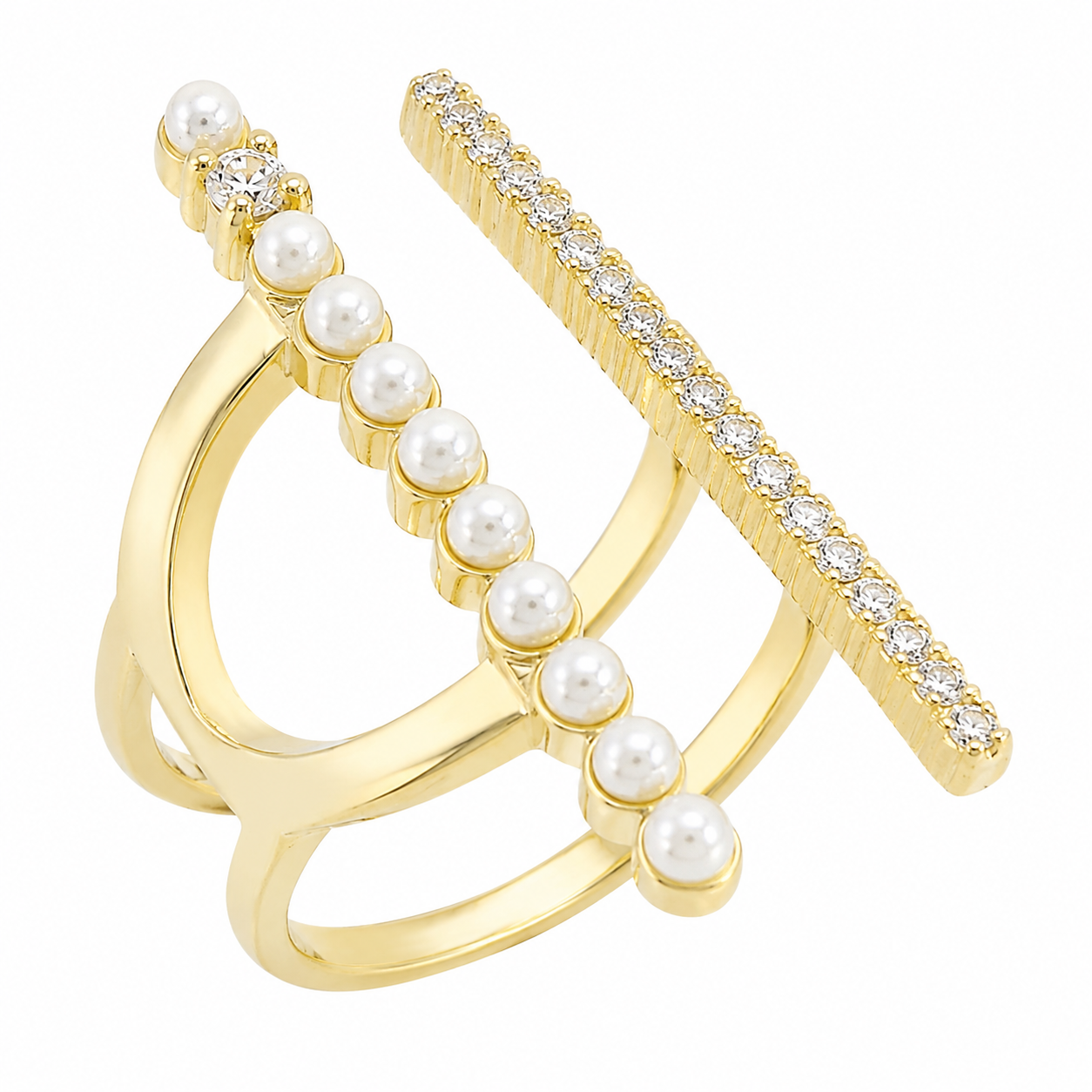 Elegant two-line design featuring parallel bands of Cubic Zirconia and Pearl