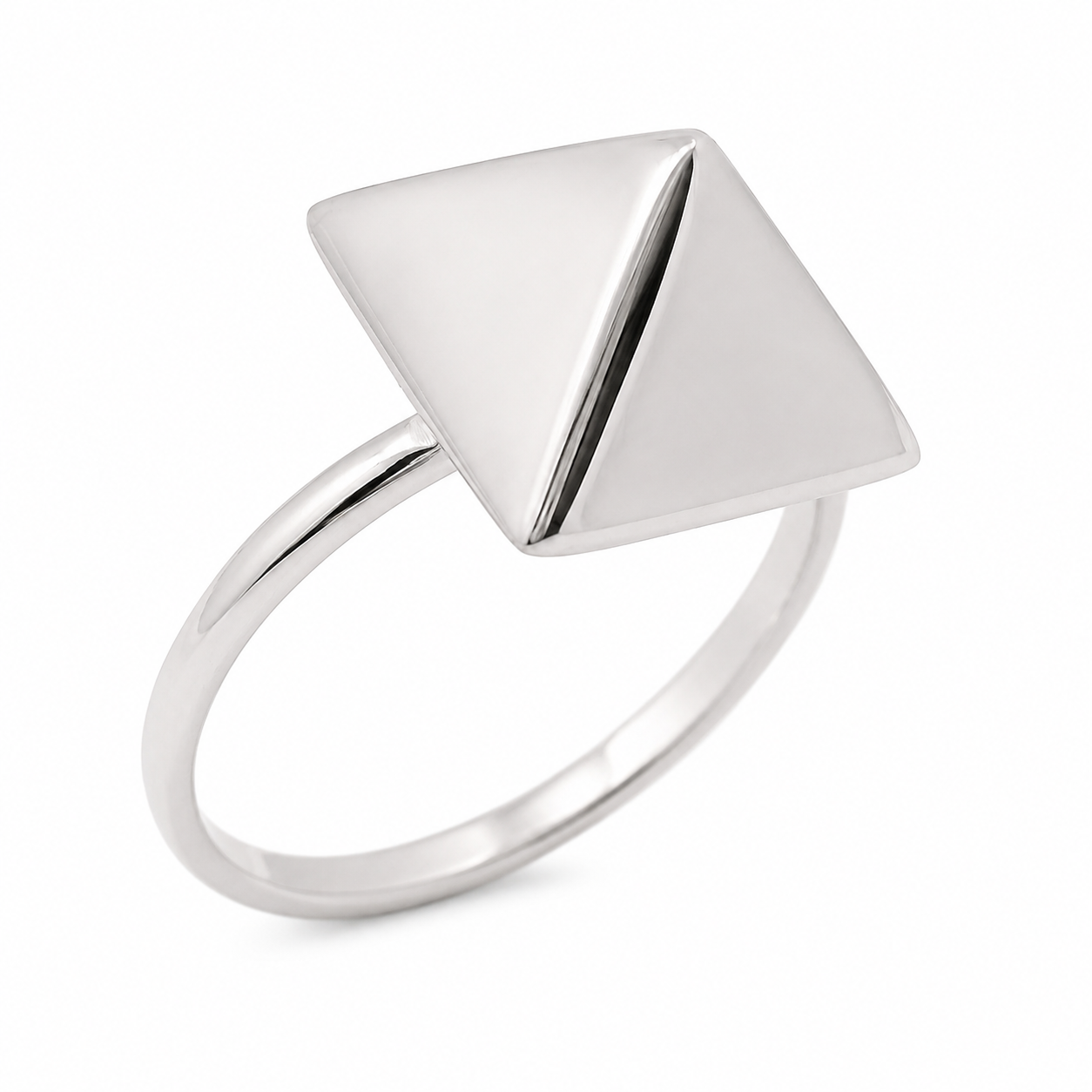 Sterling Silver Geometric elegance modern luxury striking pyramid stud ring.