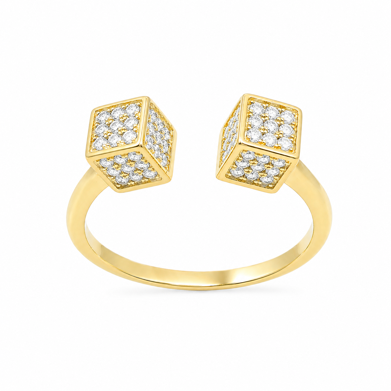 Sterling Silver 2 CZ Cube Open Ring