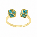 Sterling Silver 2 CZ Cube Open Ring