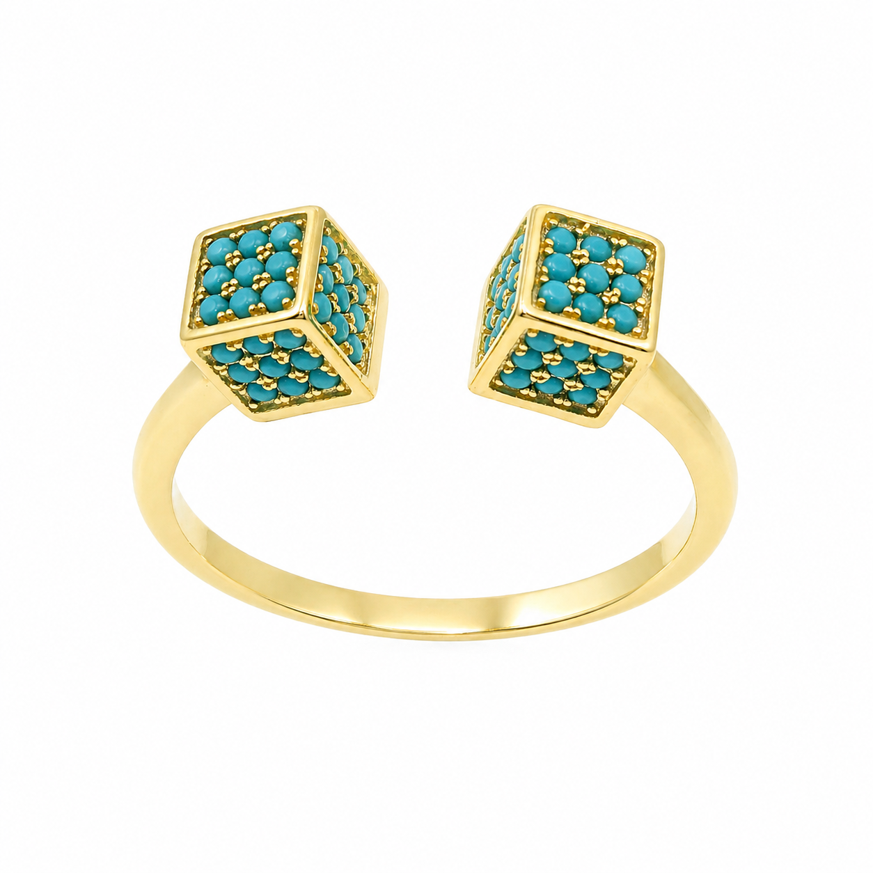 Sterling Silver 2 CZ Cube Open Ring