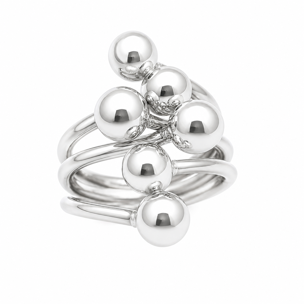 Sterling Silver 6 Half Ball Lined Ring