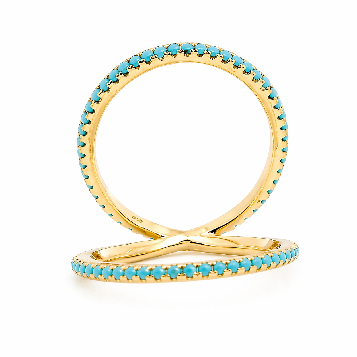 Sterling Silver Turquoise Stones Double Band "V" Ring