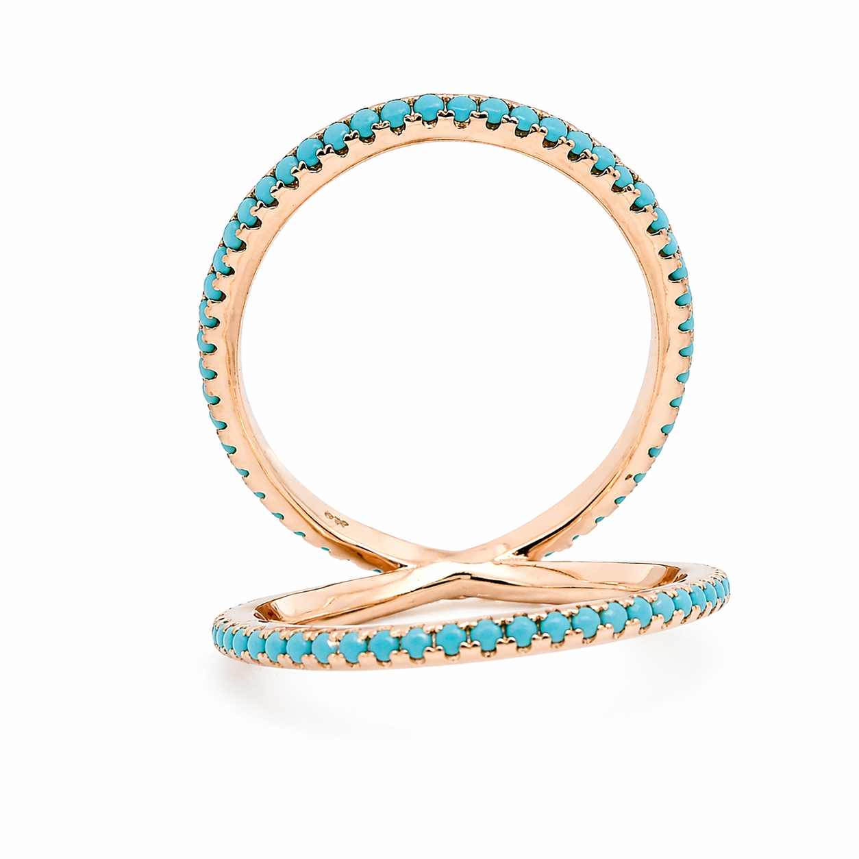 Sterling Silver Turquoise Stones Double Band "V" Ring