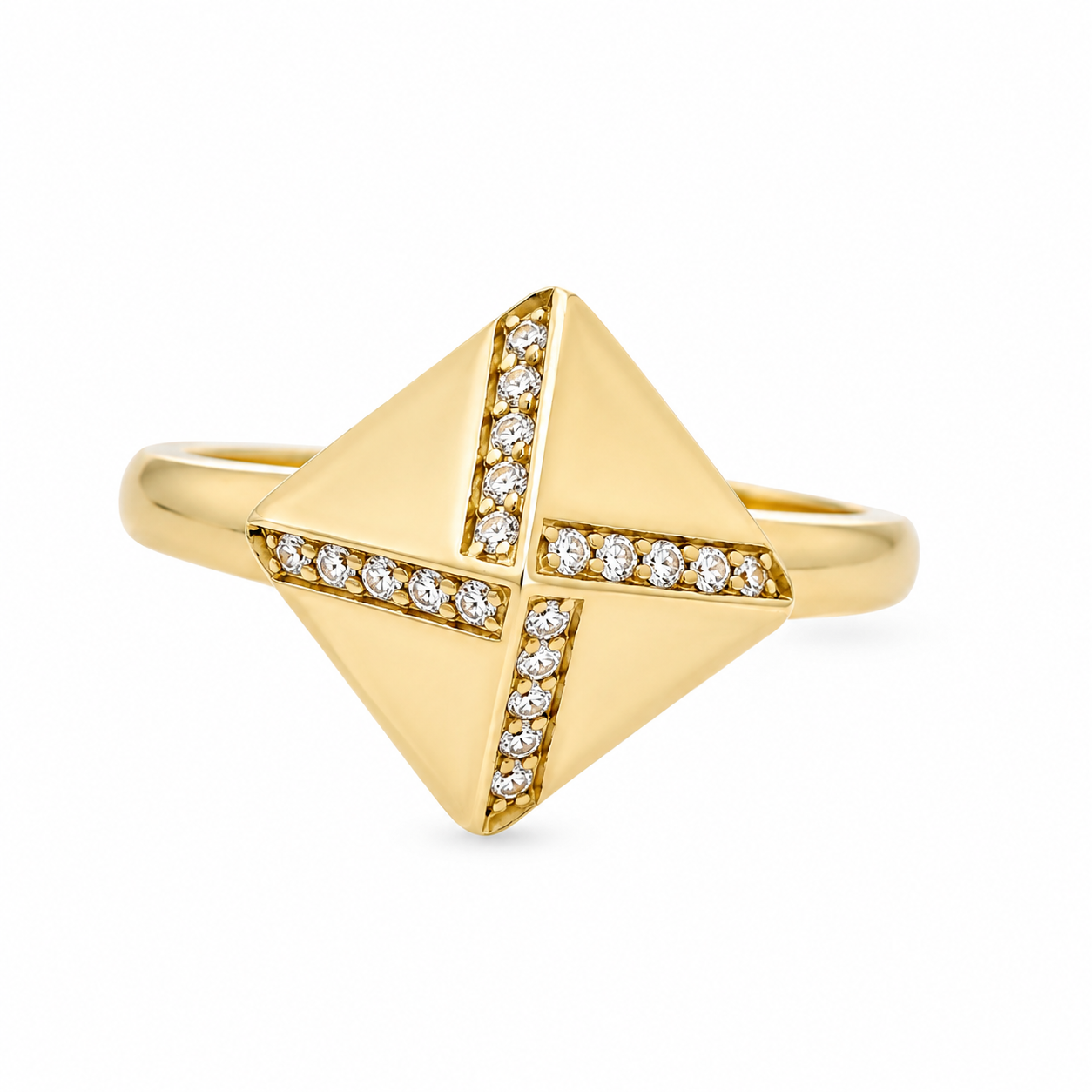 Sterling Silver Geometric CZ Pyramid Ring.
