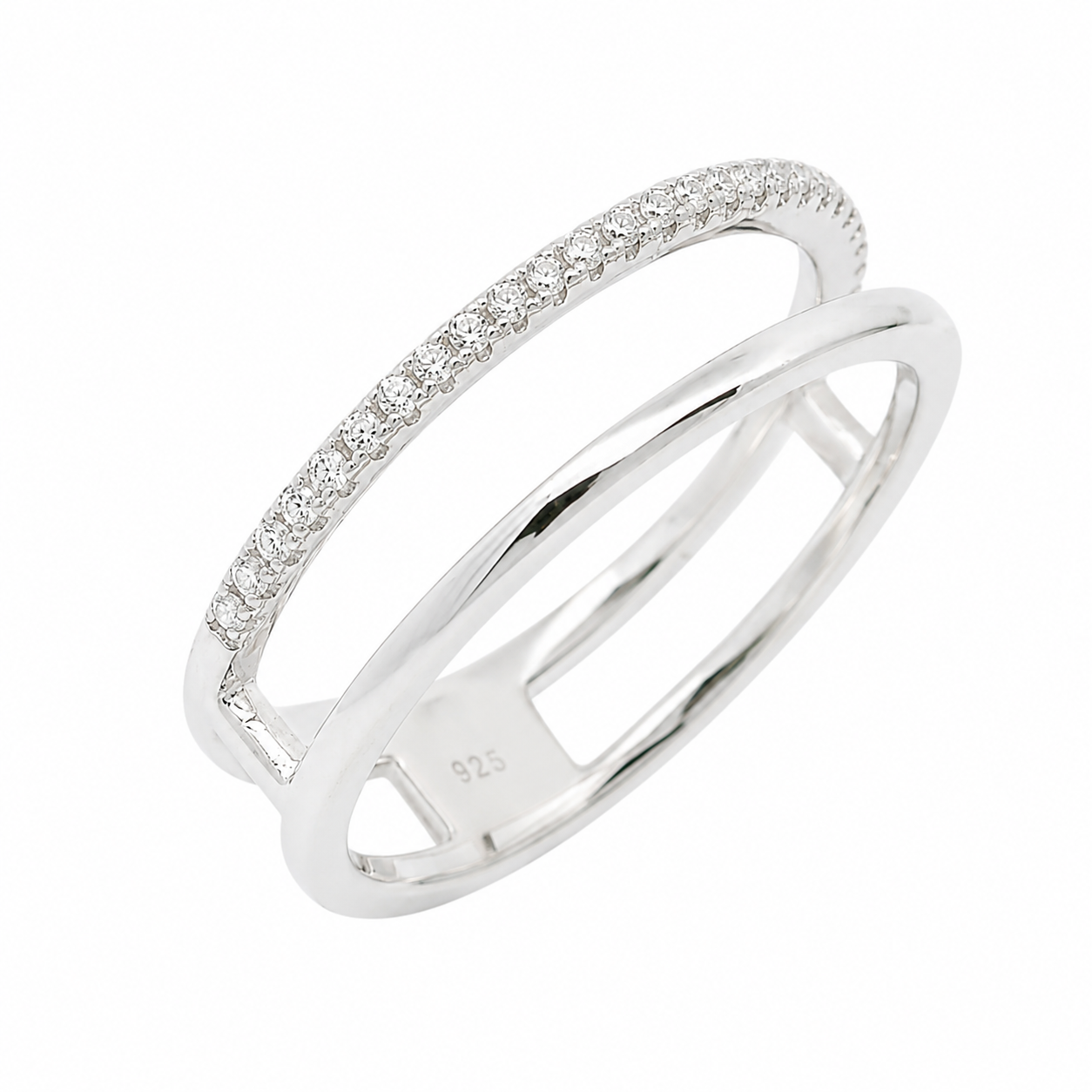 Sterling Silver Open Band Wire CZ Ring