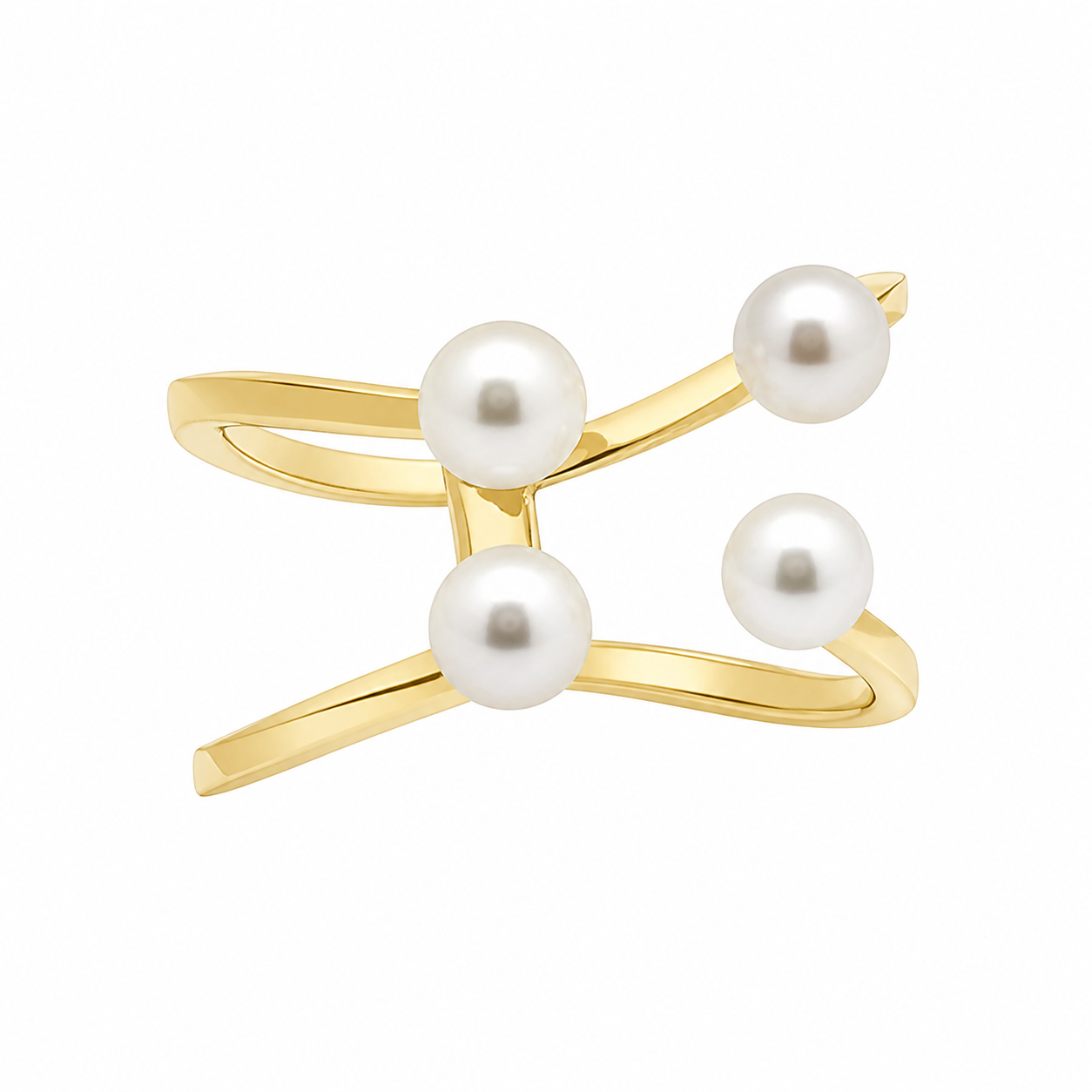 Sterling Silver lustrous pearls set in a minimalist band.