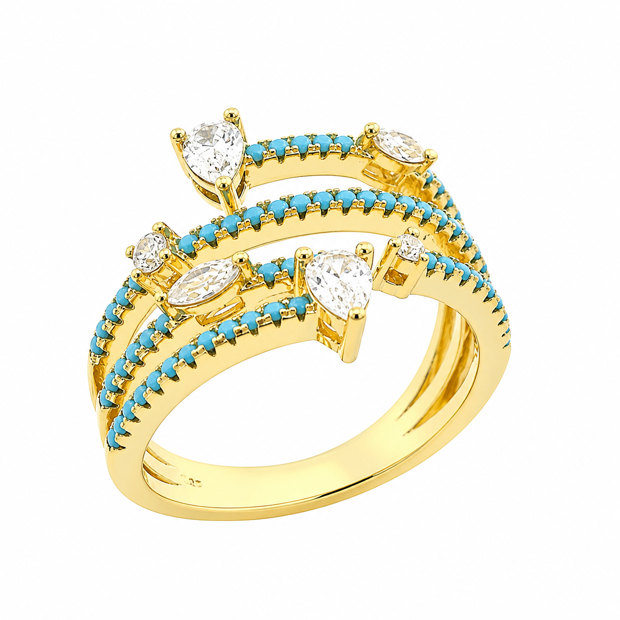 Wrap Around Blue CZ and Teardrop Ring
