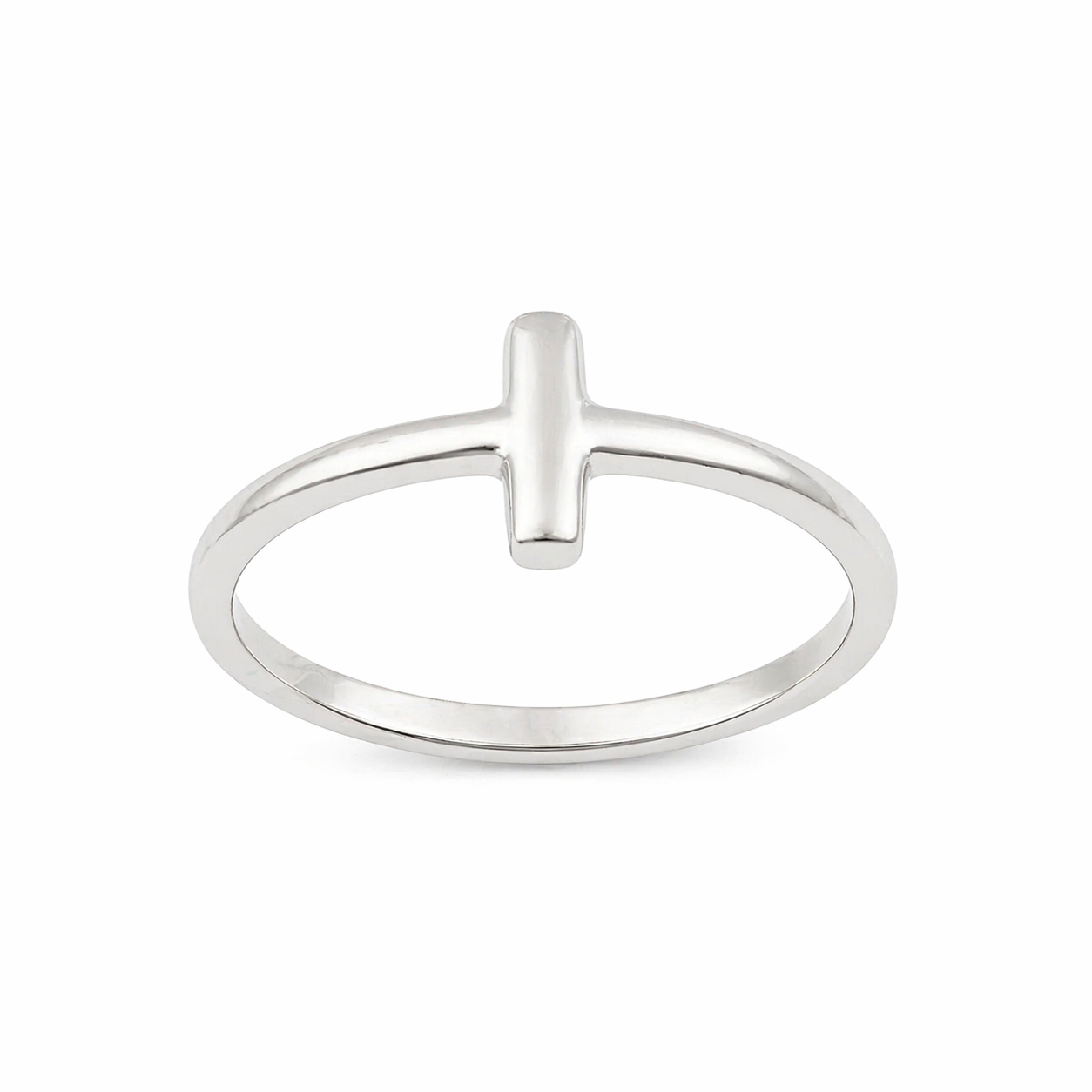 Sterling Silver Plain Small Cross Straight Band