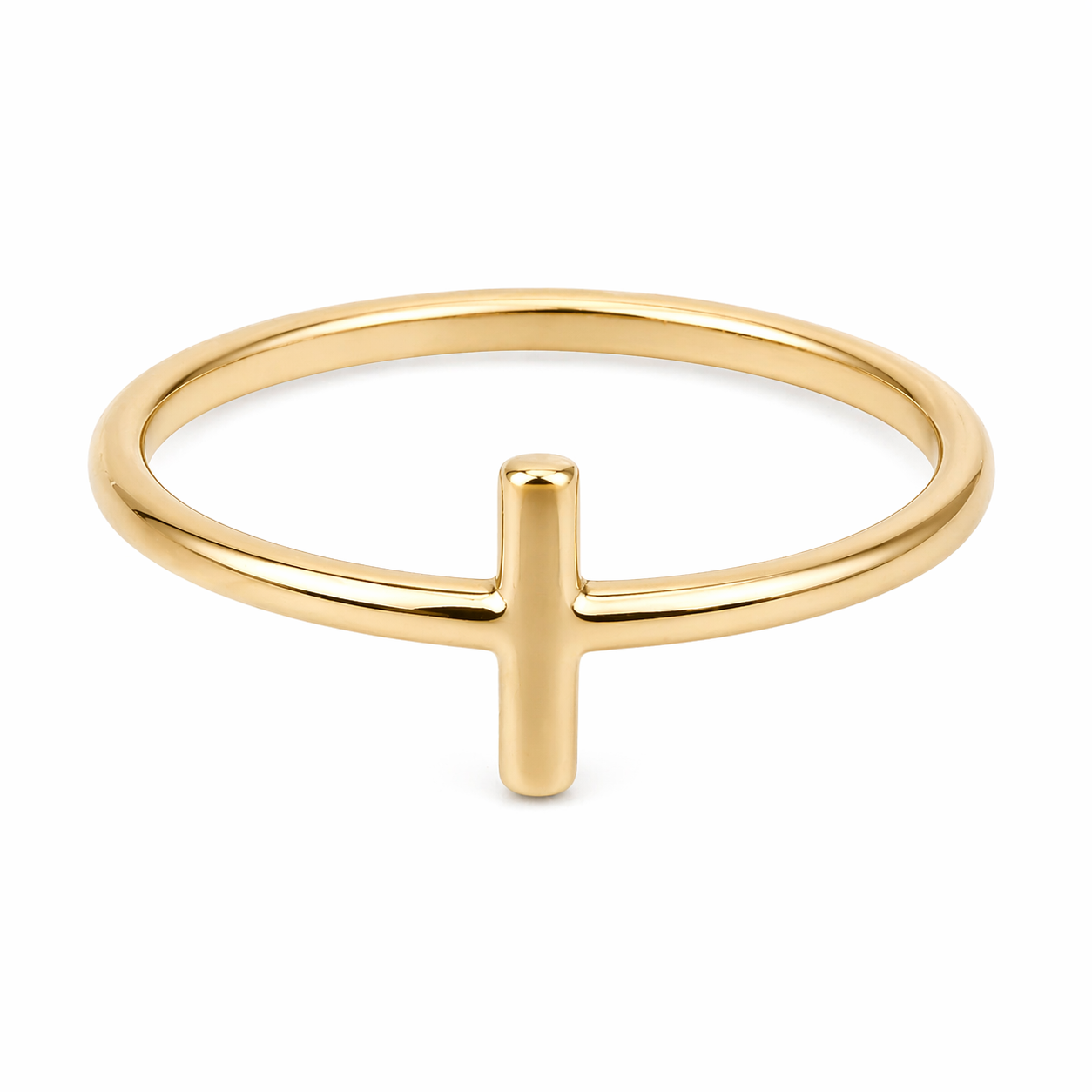 Sterling Silver Plain Small Cross Straight Band