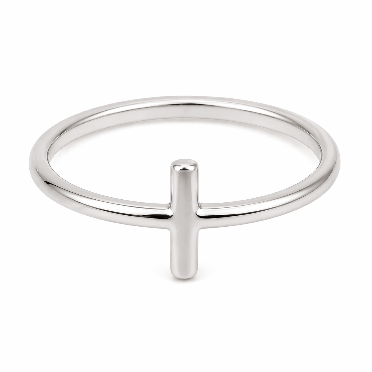 Sterling Silver Plain Small Cross Straight Band