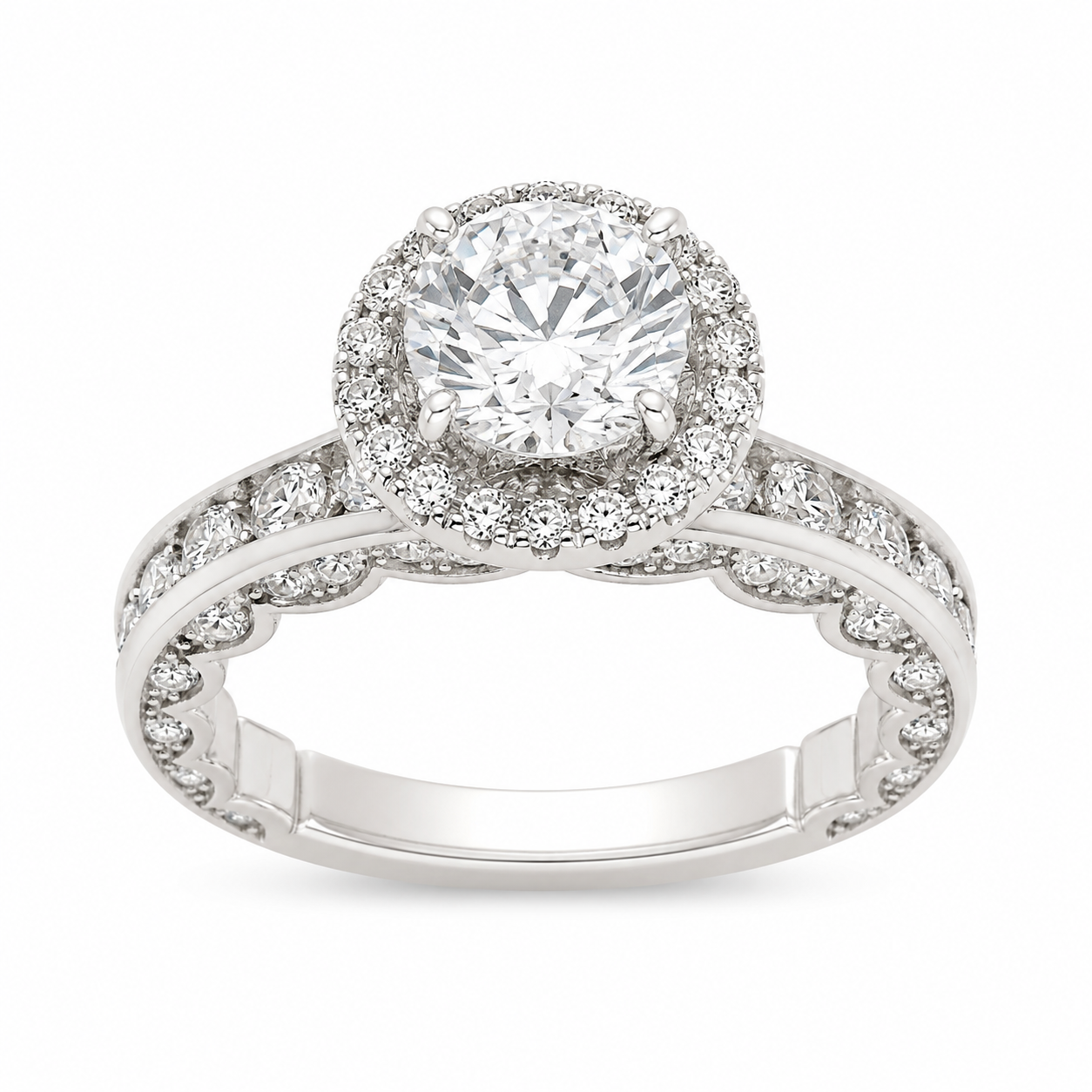 Sterling Silver Circle Halo CZ Wedding/Engagement Single Band Ring