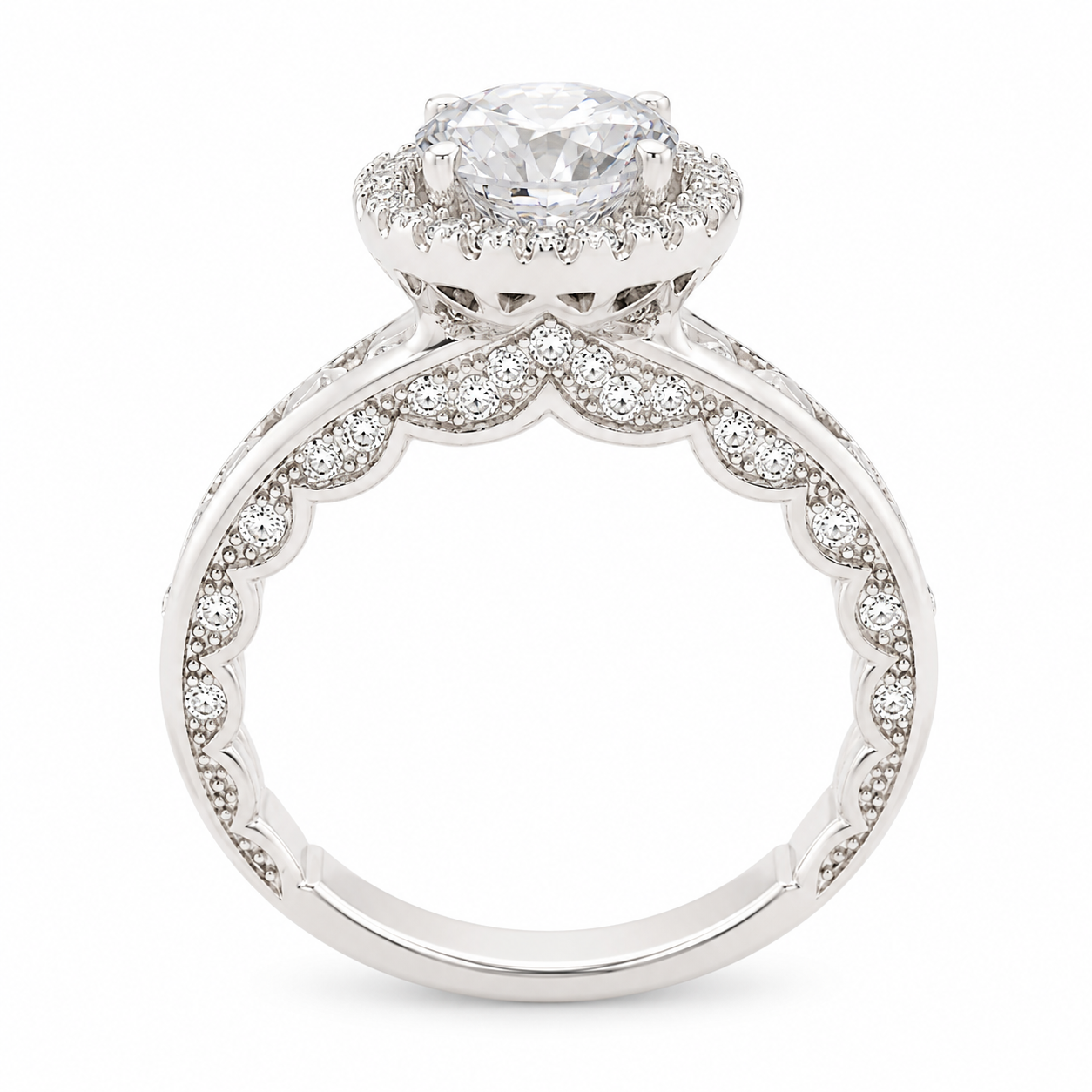 Sterling Silver Circle Halo CZ Wedding/Engagement Single Band Ring