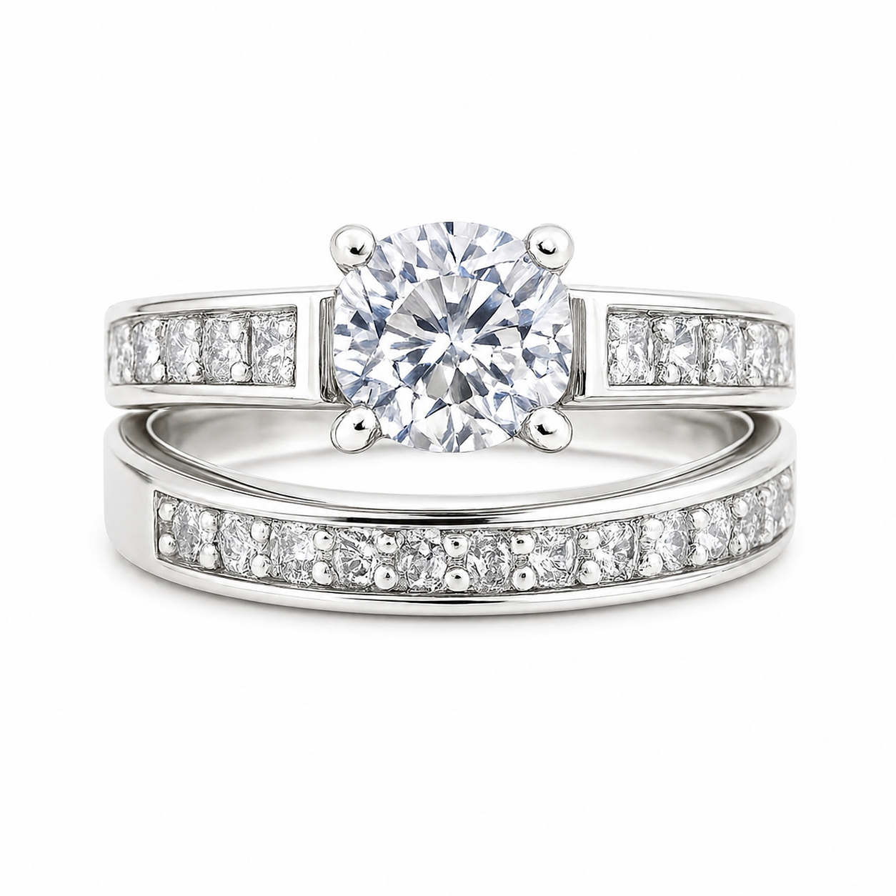 Sterling SIlver Round Double Band CZ Wedding/Engagement Ring