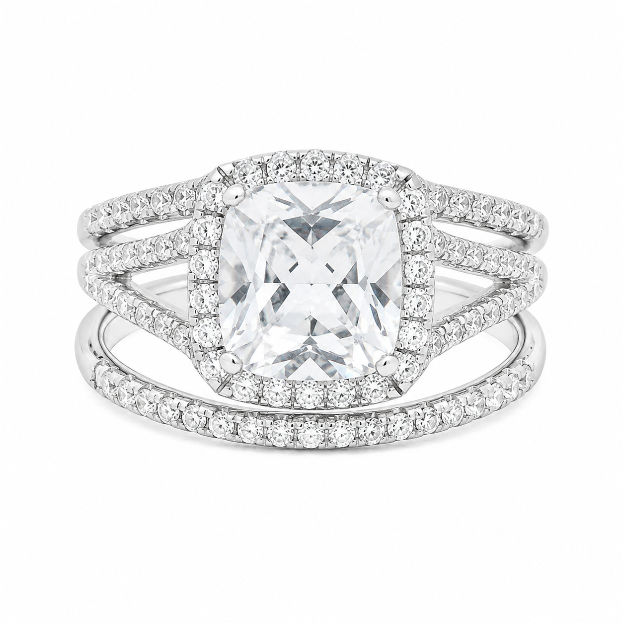 Sterling Silver Square Halo Split Band Stackable Wedding/Engagement Ring