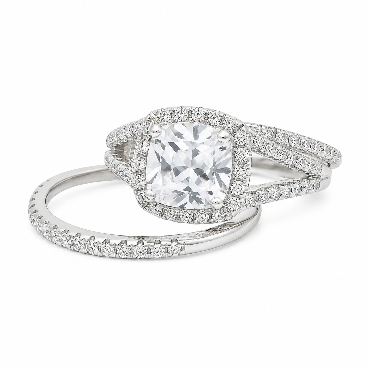 Sterling Silver Square Halo Split Band Stackable Wedding/Engagement Ring